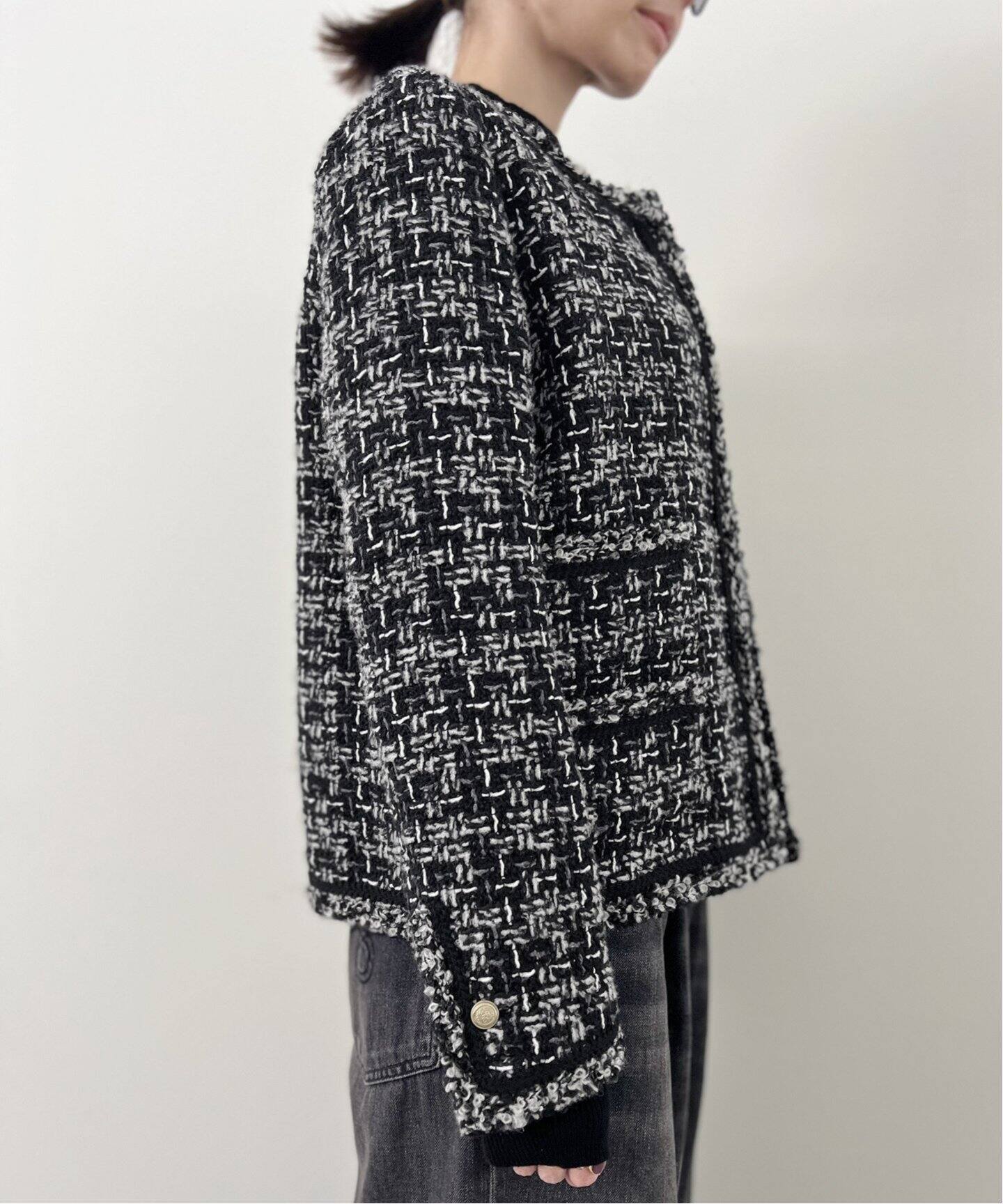 Tweed Jacket(Linton)（ノーカラージャケット）｜L 