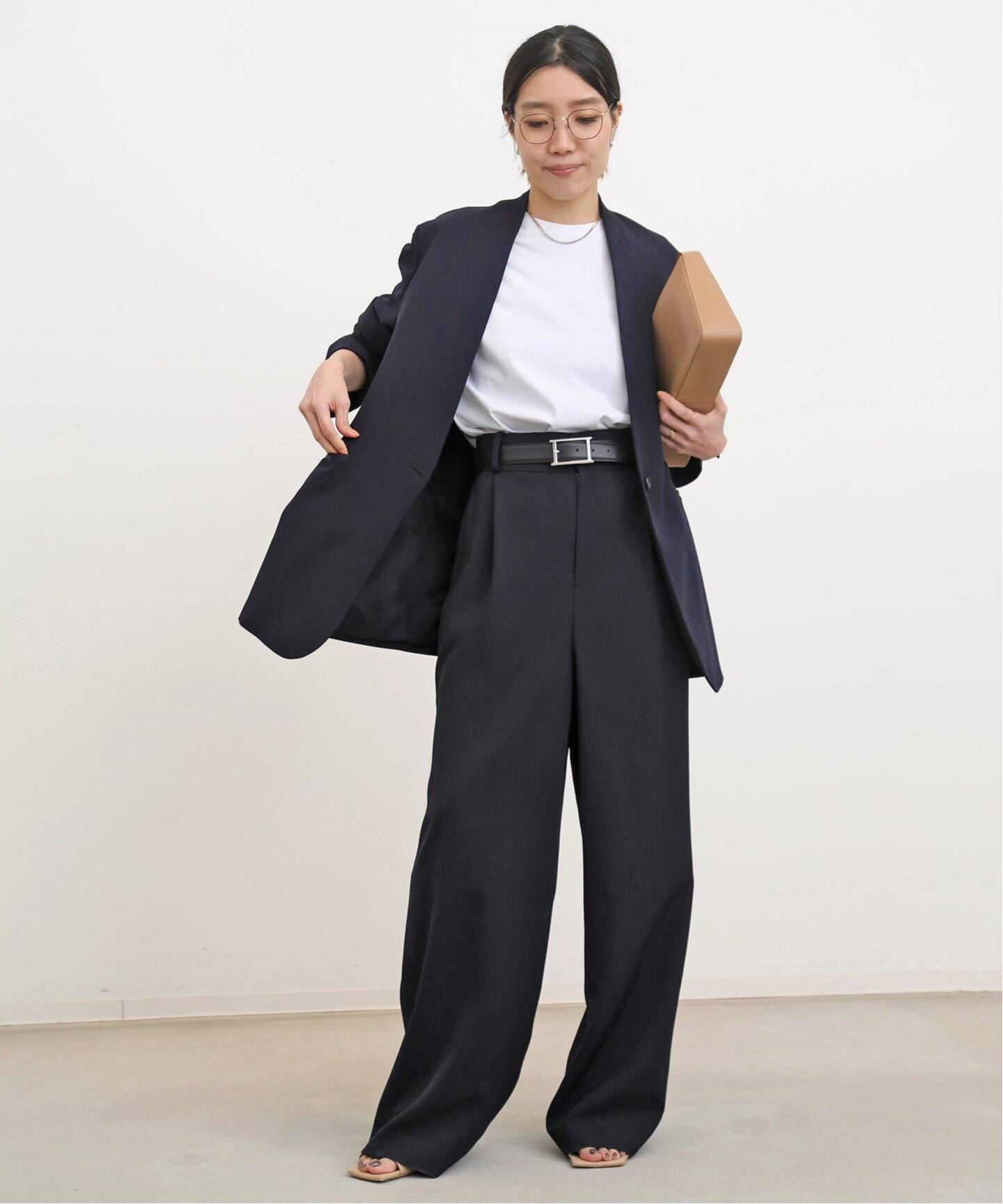 No Collar Relax Jacket(NAVY)（ノーカラージャケット）｜L  