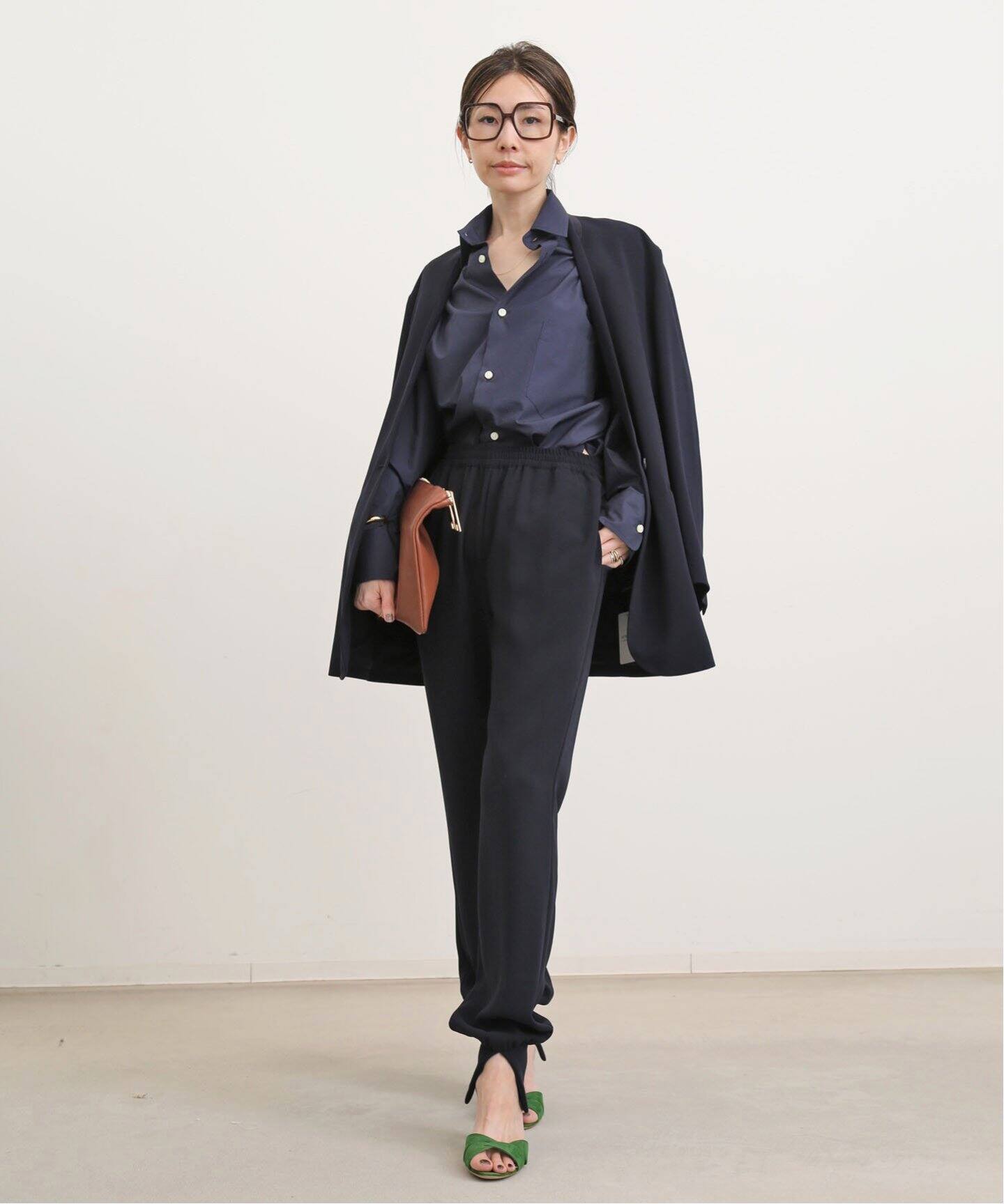 No Collar Relax Jacket(NAVY)（ノーカラージャケット）｜L  