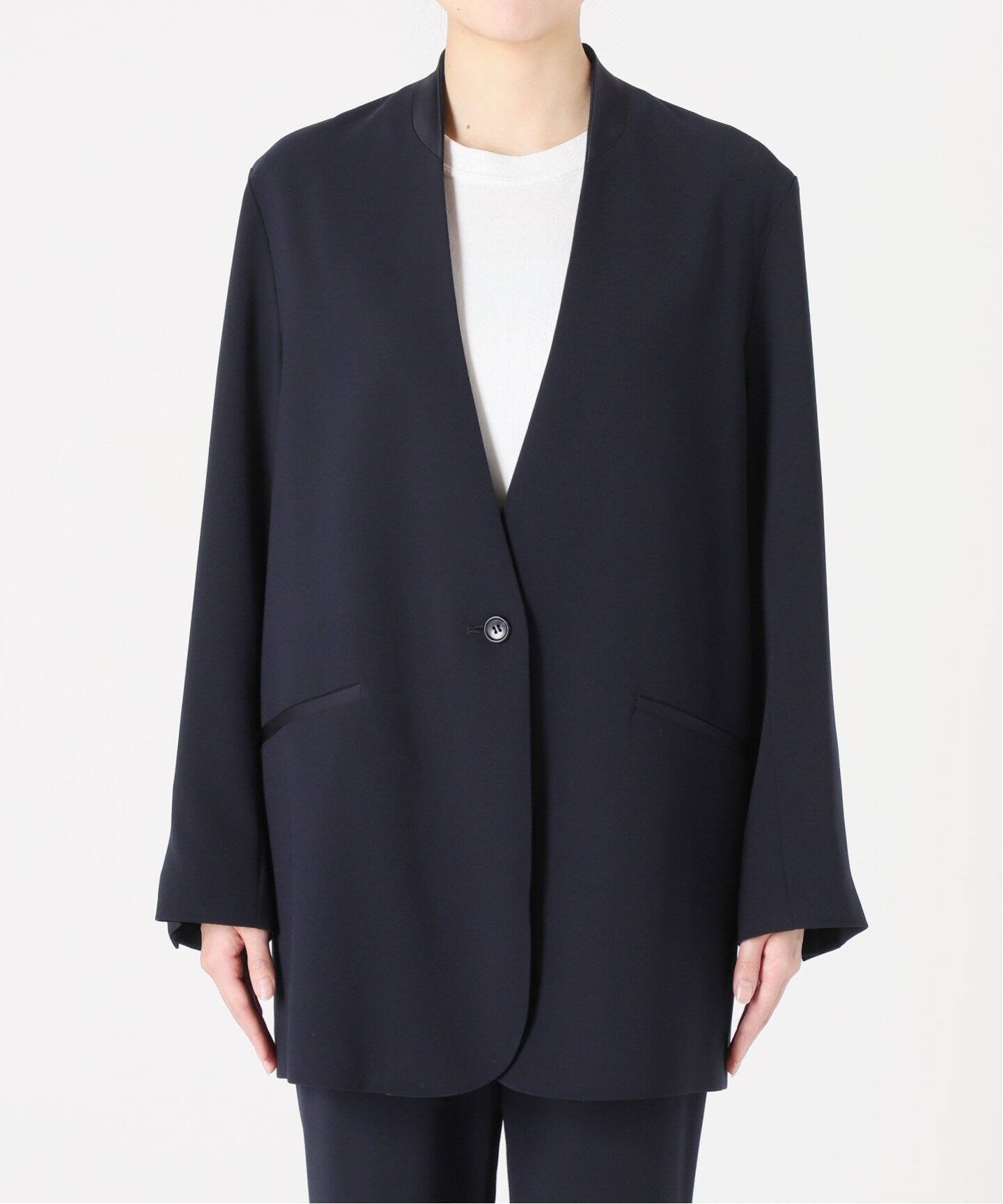 No Collar Relax Jacket(NAVY)（ノーカラージャケット）｜L  