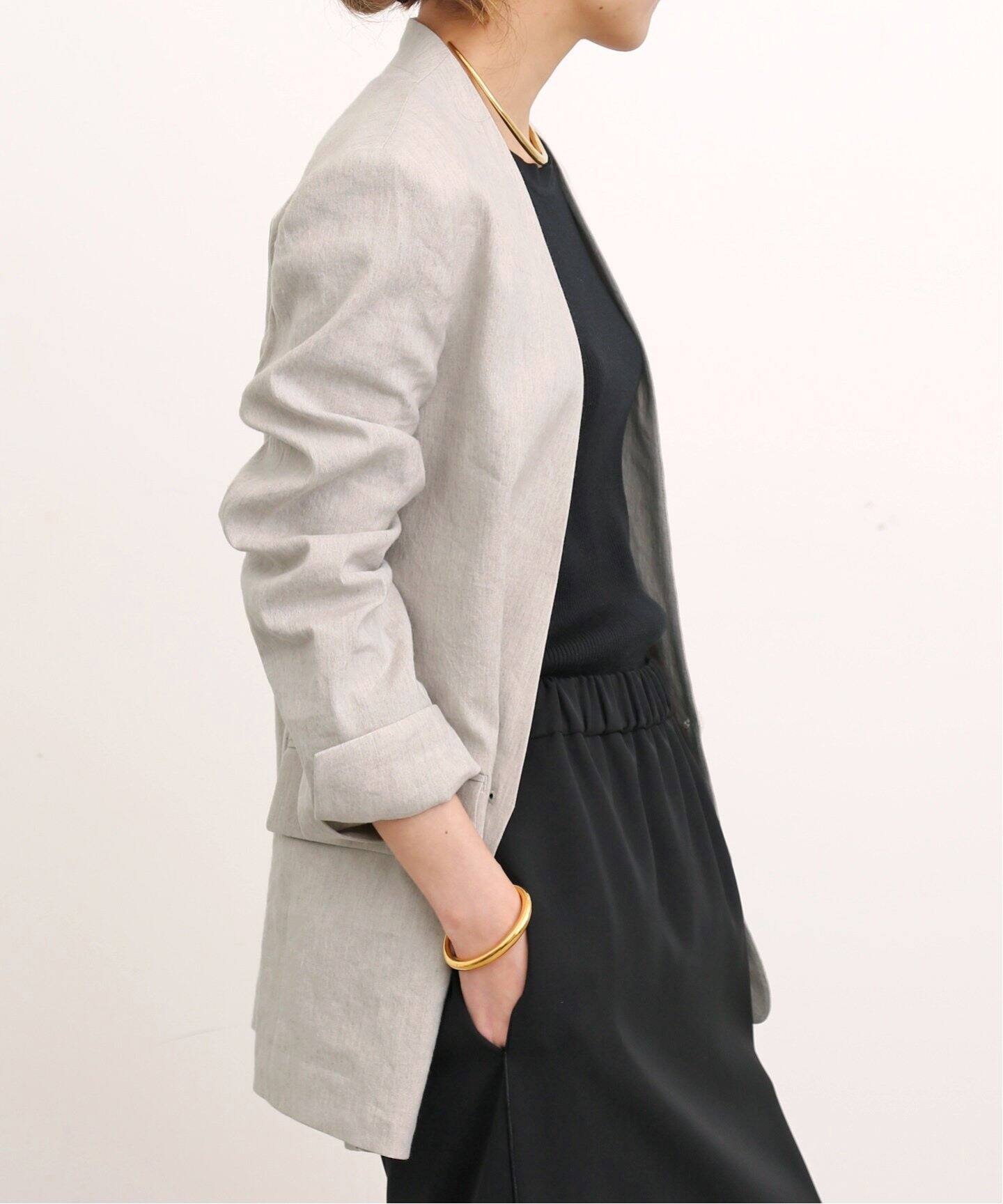Stretch Linen No collar Jacket（ノーカラージャケット）｜L 