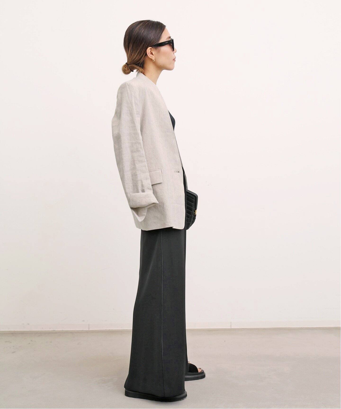 Stretch Linen No collar Jacket（ノーカラージャケット）｜L 