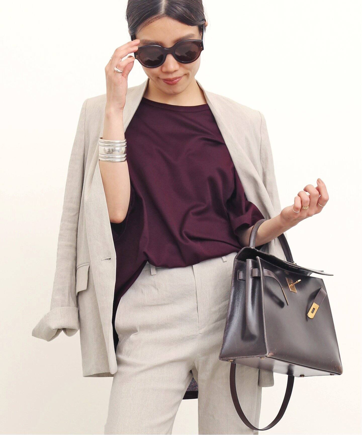 Stretch Linen No collar Jacket（ノーカラージャケット）｜L 