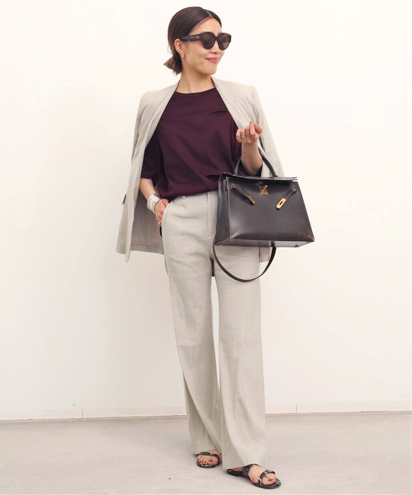 Stretch Linen No collar Jacket（ノーカラージャケット）｜L 