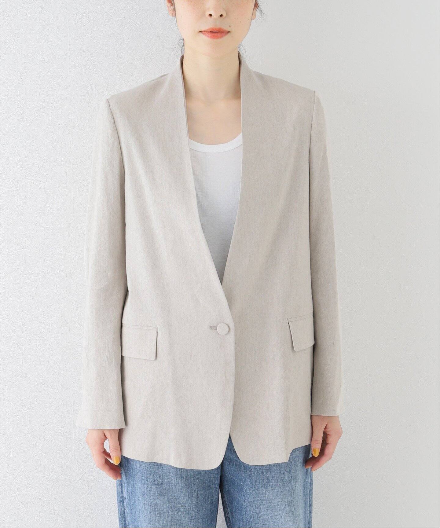 Stretch Linen No collar Jacket（ノーカラージャケット）｜L  