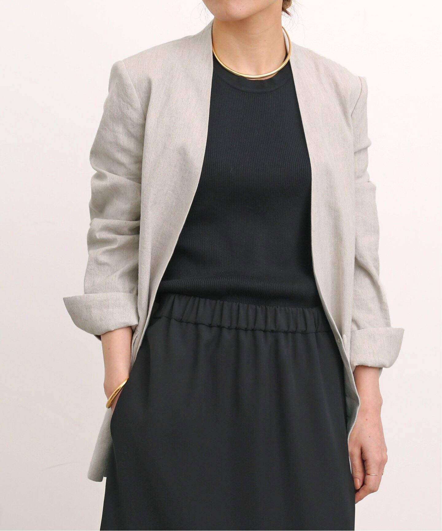 Stretch Linen No collar Jacket（ノーカラージャケット）｜L 