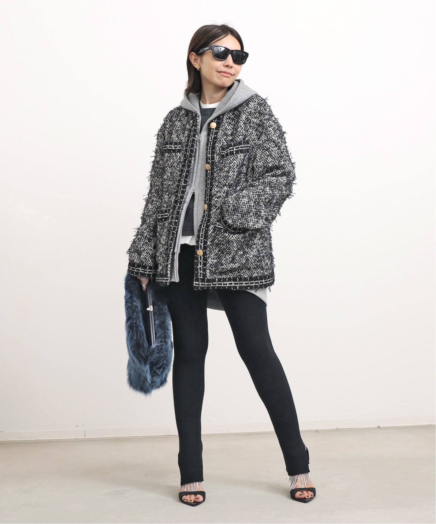 CHAUMES Tweed Oversize JK（ノーカラージャケット）｜L