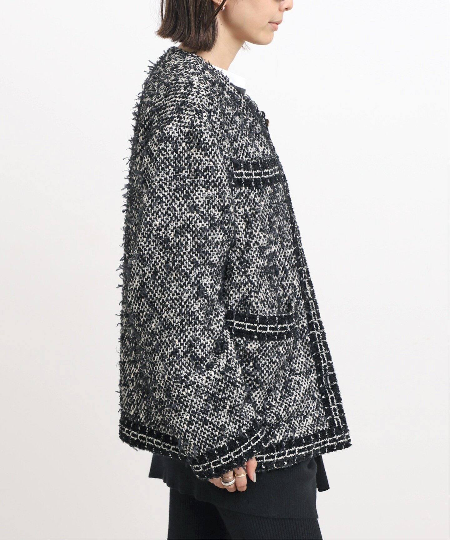 CHAUMES Tweed Oversize JK（ノーカラージャケット）｜L