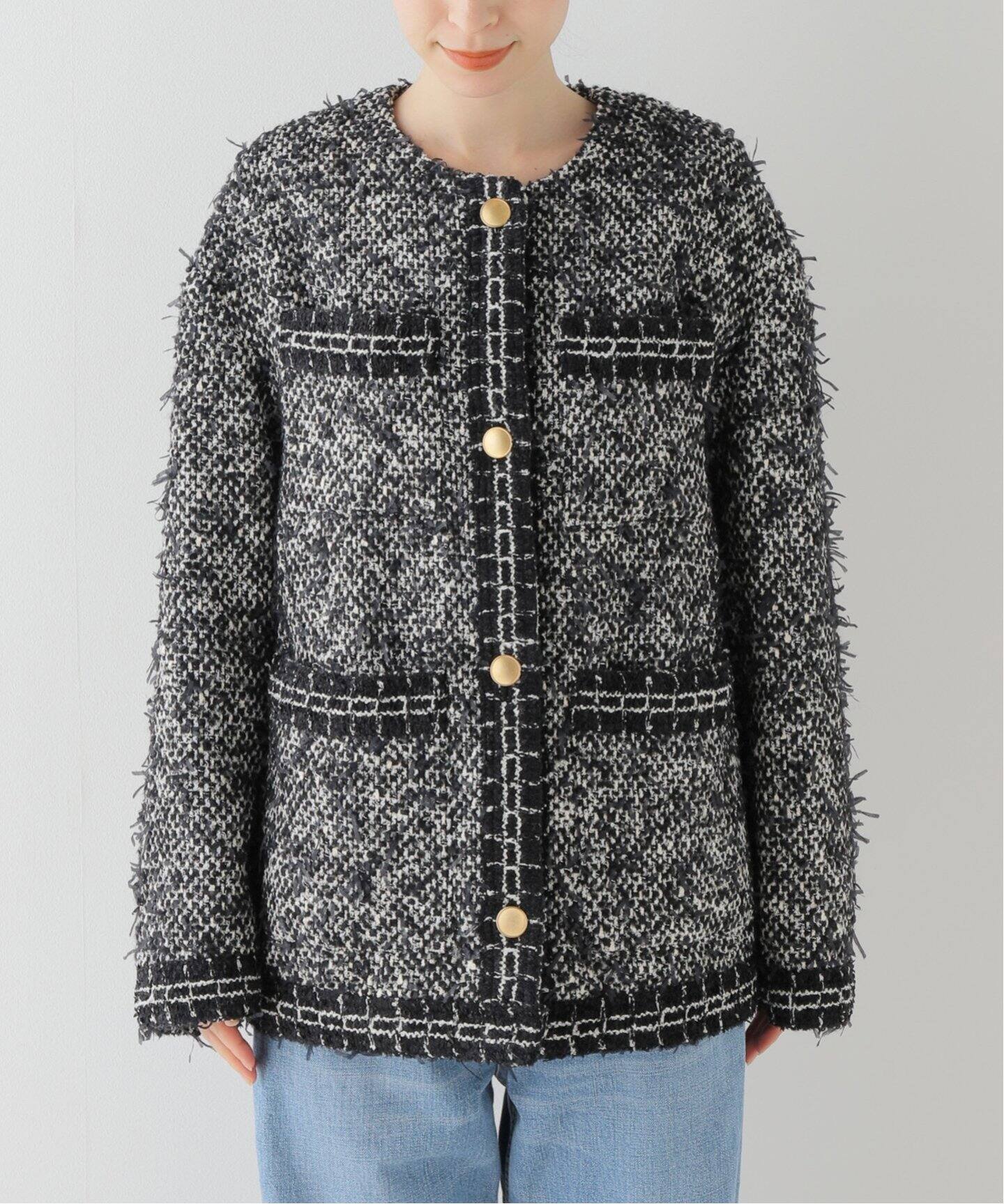 CHAUMES Tweed Oversize JK（ノーカラージャケット）｜L
