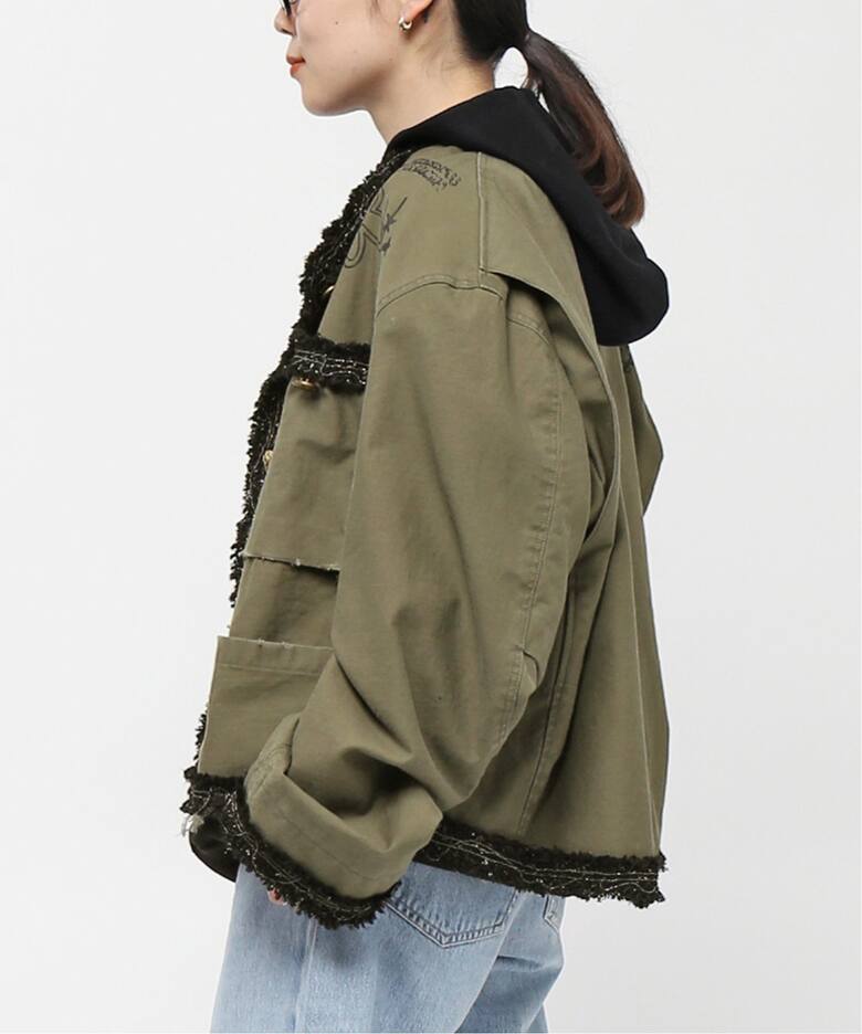 【STAND ALONE/スタンド アローン】TWEED TRIMMING MILITARY JACKE（ノーカラージャケット）｜AP