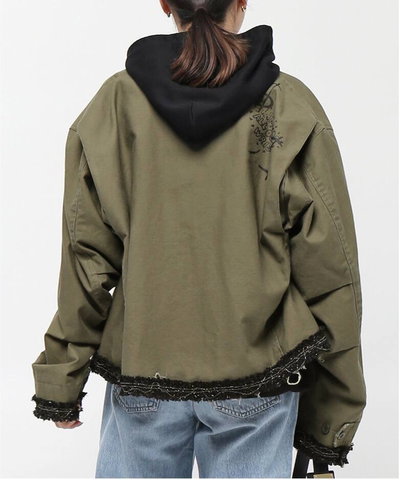 【STAND ALONE/スタンド アローン】TWEED TRIMMING MILITARY JACKE（ノーカラージャケット）｜AP