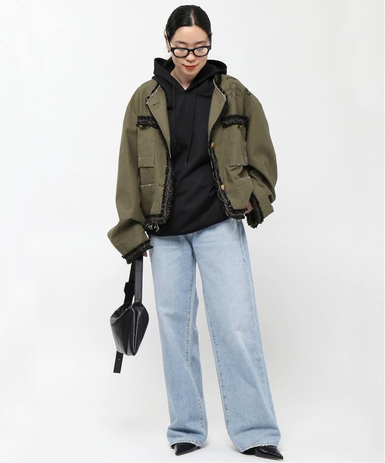 【STAND ALONE/スタンド アローン】TWEED TRIMMING MILITARY JACKE（ノーカラージャケット）｜AP