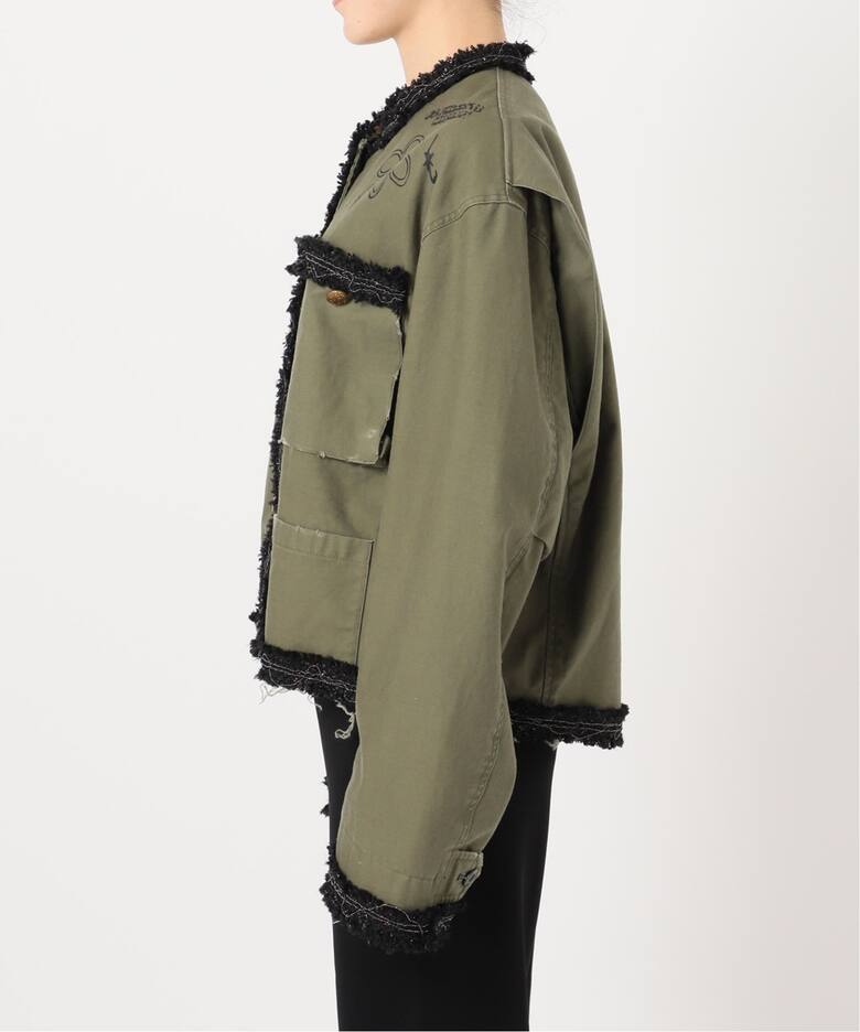 【STAND ALONE/スタンド アローン】TWEED TRIMMING MILITARY JACKE（ノーカラージャケット）｜AP