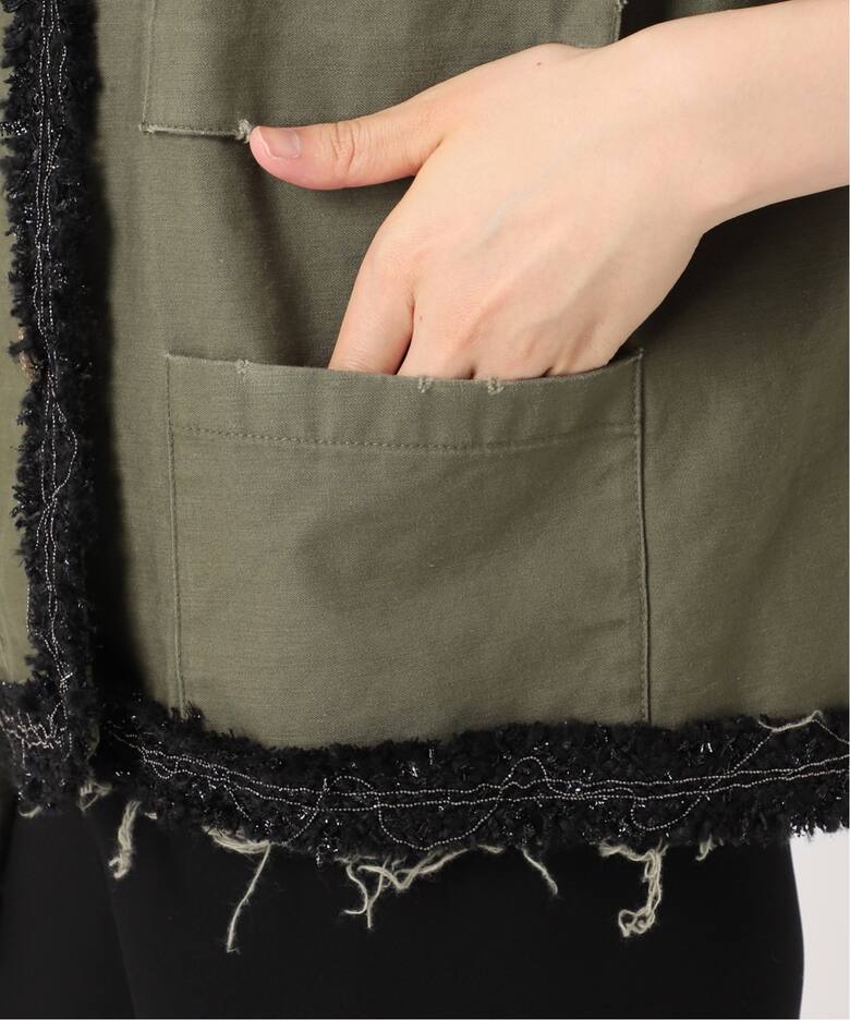 【STAND ALONE/スタンド アローン】TWEED TRIMMING MILITARY JACKE（ノーカラージャケット）｜AP