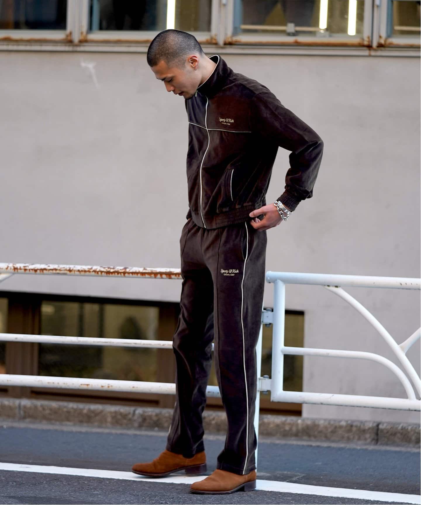 ジャケット・アウター SPORTY&RICH SPORTY VELOUR TRACK JACKET SPORTY&RICH / スポーティアンドリッチ】SCRIPT VELOUR TRACK