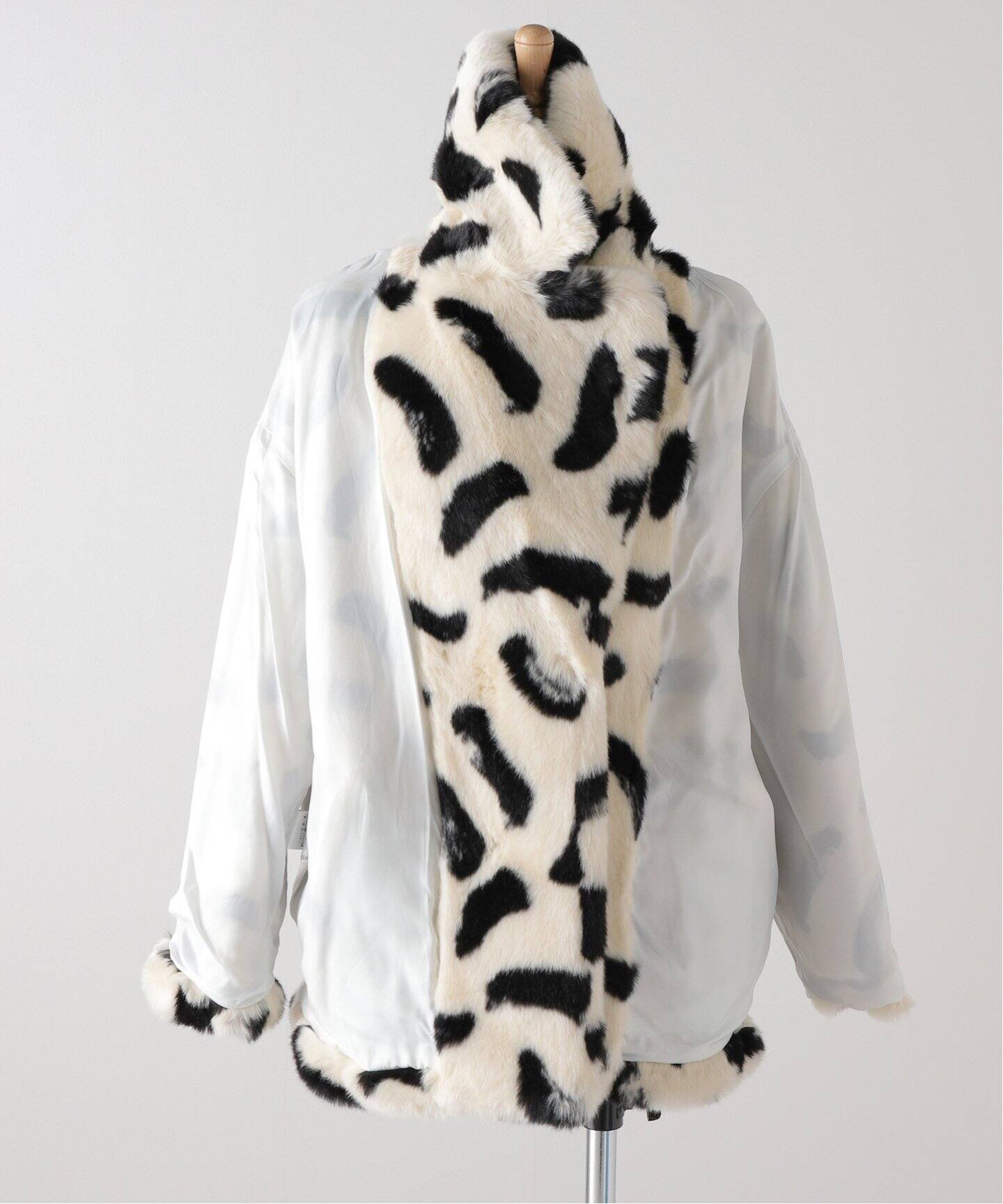 JAKKE/ジャッキー】RITA COAT PAINTBRUSH PRINT：フェイクファーコート 