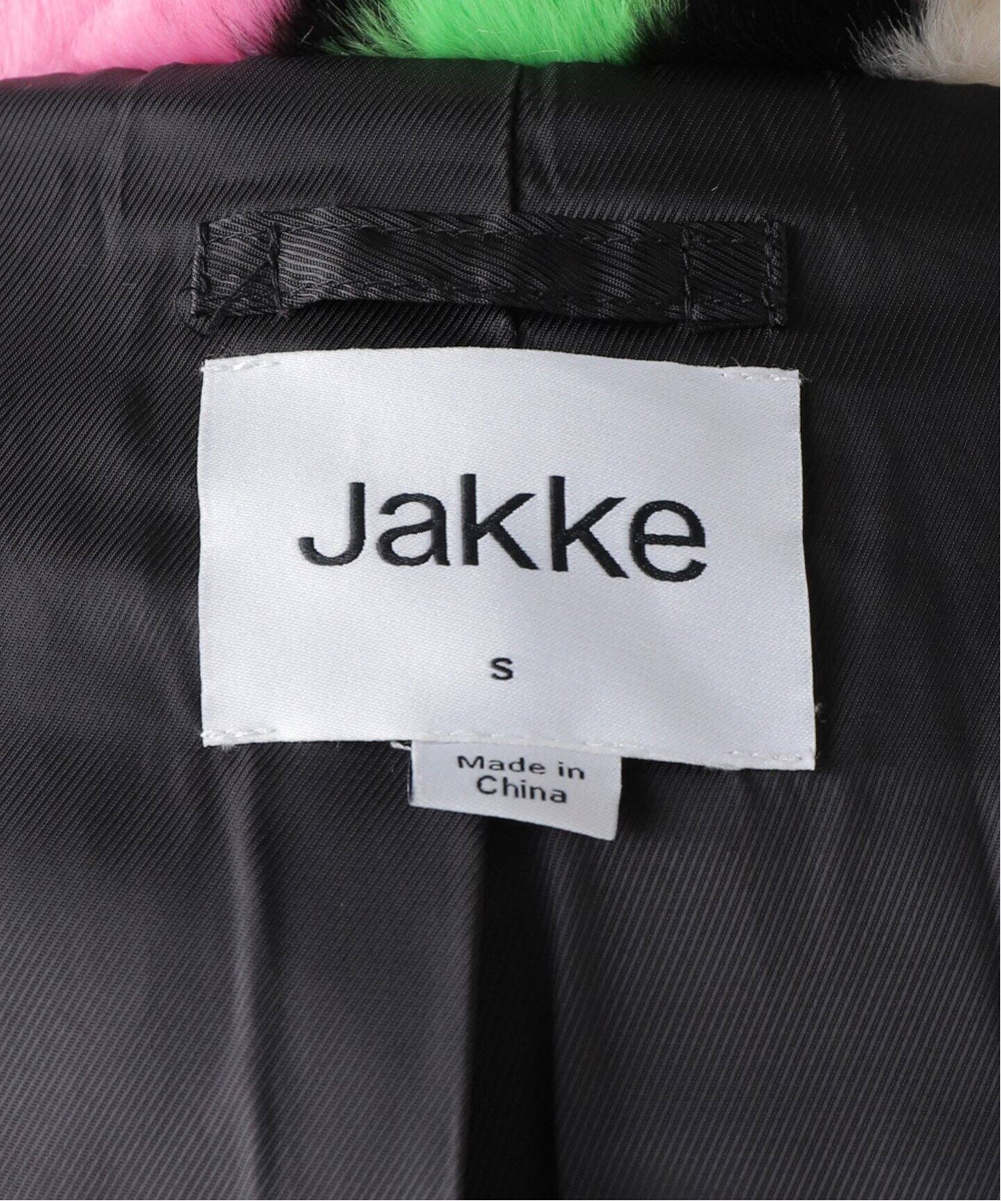JAKKE/ジャッキー】TRACI COAT MULTI STRIPE：フェイクファーコート 