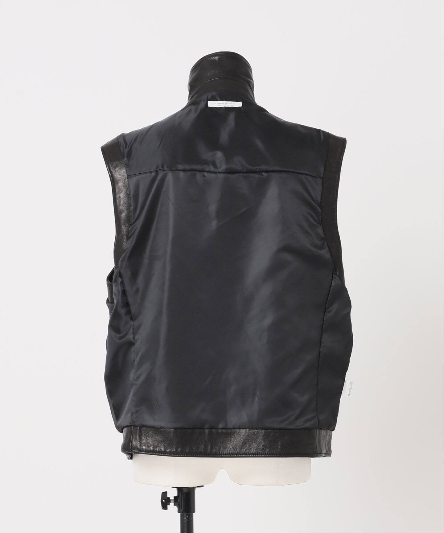 PRADA レザー&ナイロン ライダース ハーフジャケット 黒 深長 40