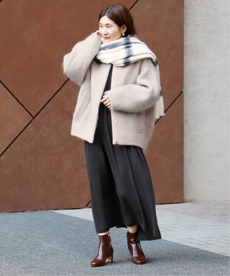 シャギークルーネックショートコート（ノーカラーコート）｜VERMEIL  