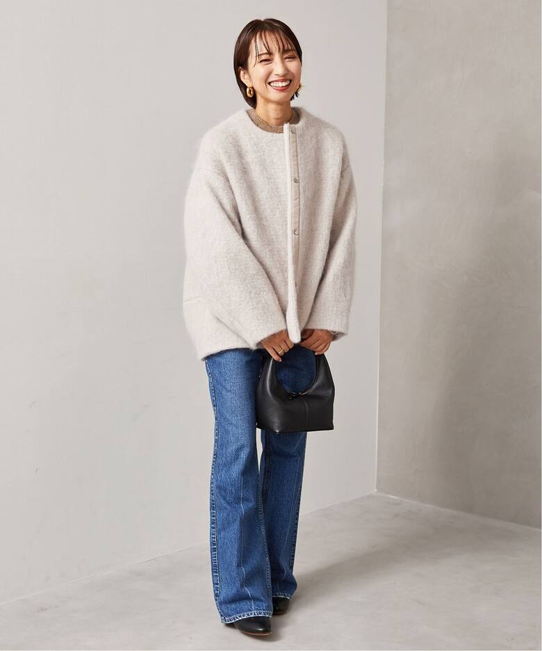 シャギークルーネックショートコート（ノーカラーコート）｜VERMEIL  