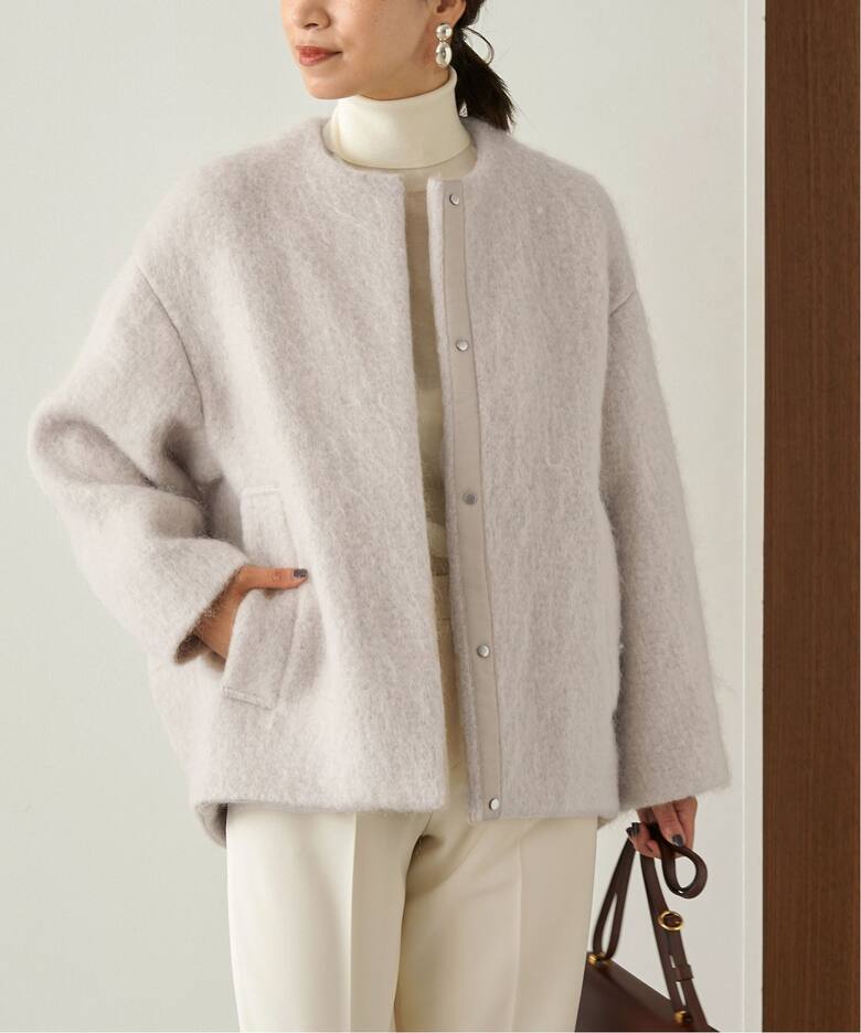 シャギークルーネックショートコート（ノーカラーコート）｜VERMEIL  