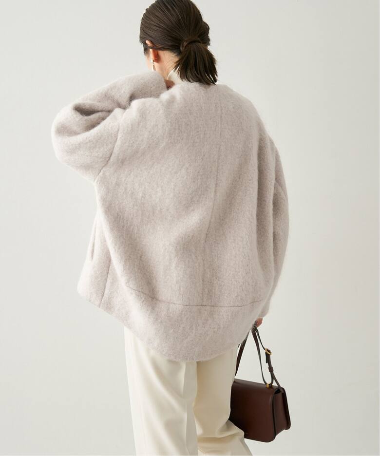 シャギークルーネックショートコート（ノーカラーコート）｜VERMEIL  