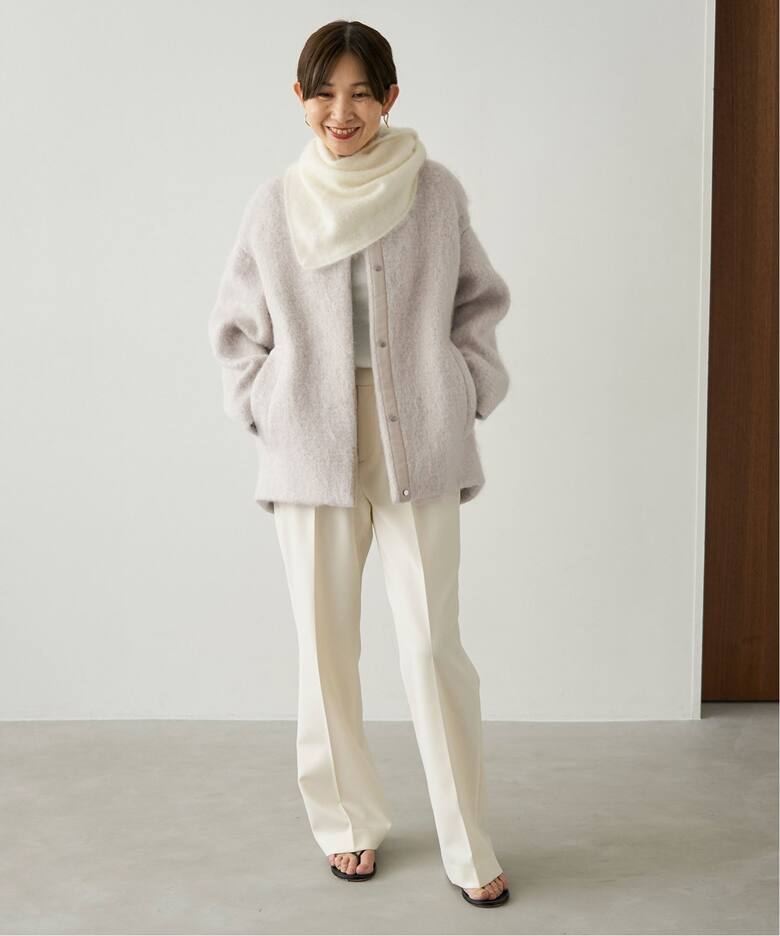 シャギークルーネックショートコート（ノーカラーコート）｜VERMEIL  
