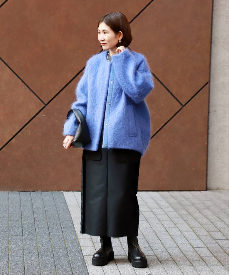 シャギークルーネックショートコート（ノーカラーコート）｜VERMEIL  