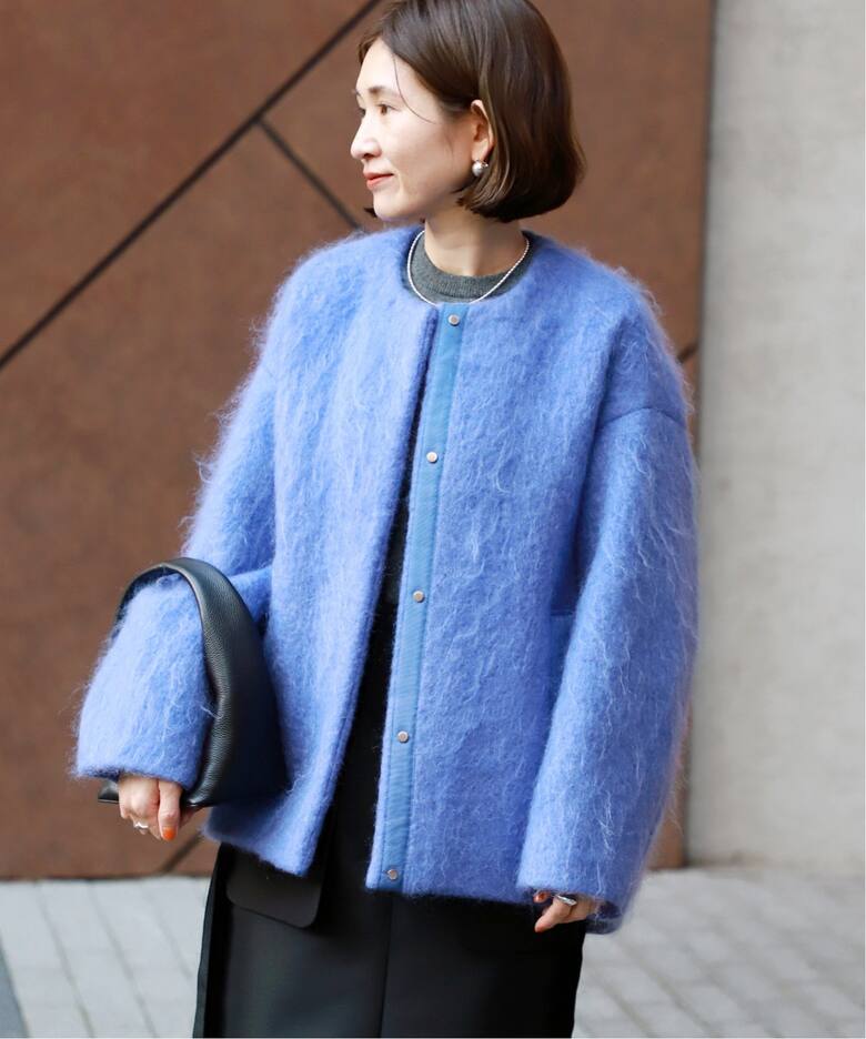 シャギークルーネックショートコート（ノーカラーコート）｜VERMEIL  