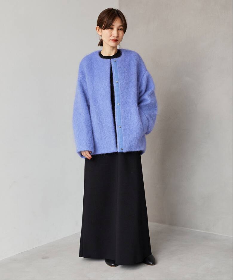 シャギークルーネックショートコート（ノーカラーコート）｜VERMEIL  
