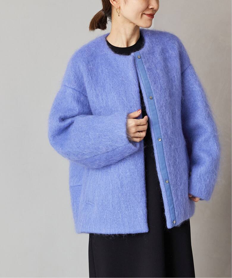 シャギークルーネックショートコート（ノーカラーコート）｜VERMEIL  