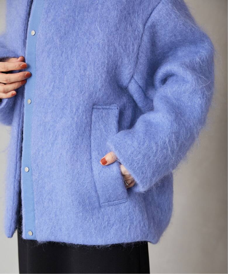 シャギークルーネックショートコート（ノーカラーコート）｜VERMEIL  