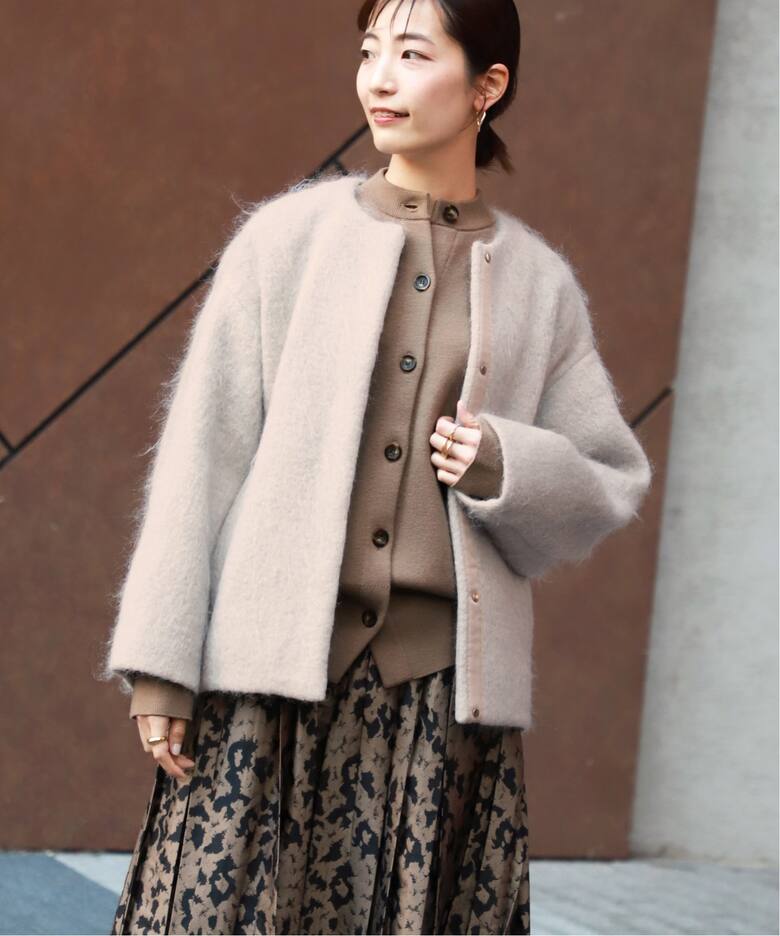 シャギークルーネックショートコート（ノーカラーコート）｜VERMEIL  