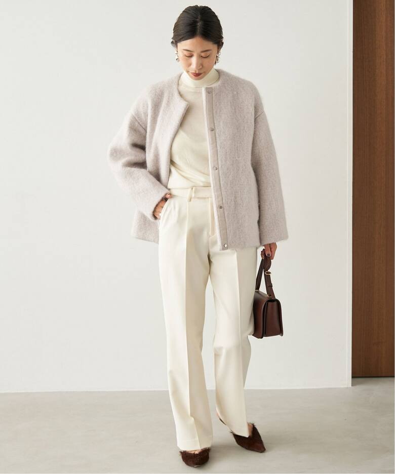 シャギークルーネックショートコート（ノーカラーコート）｜VERMEIL  