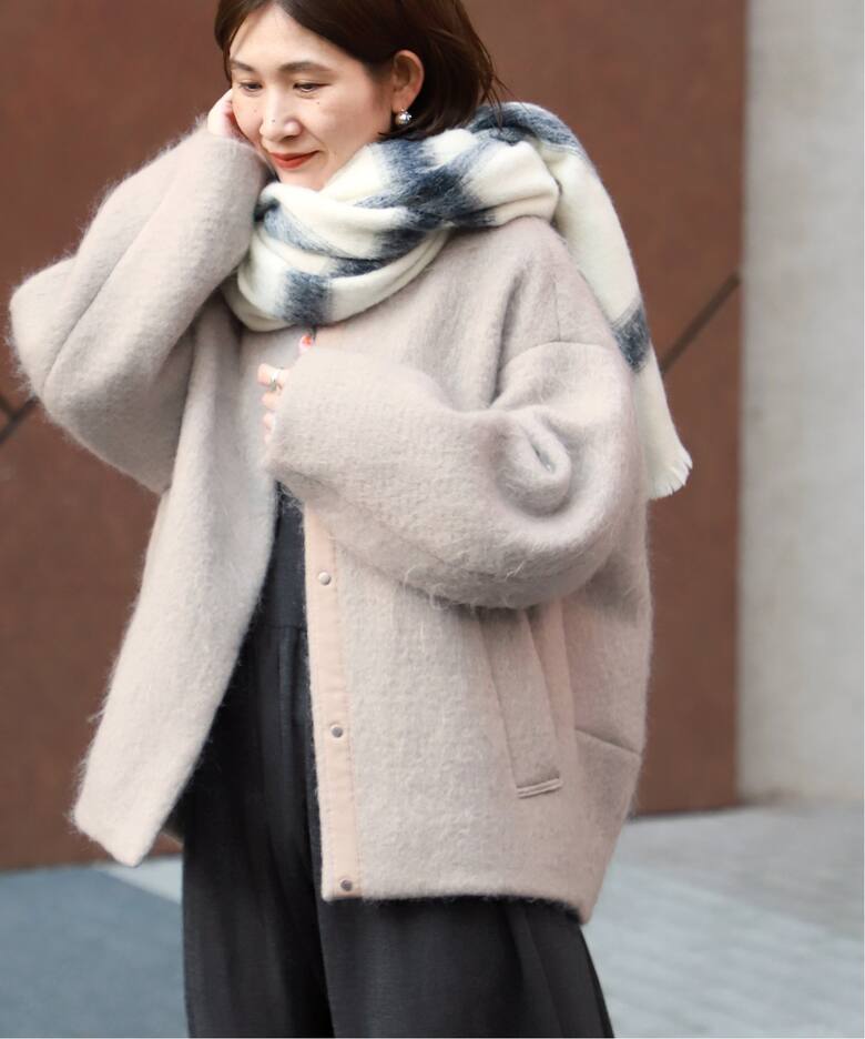 シャギークルーネックショートコート（ノーカラーコート）｜VERMEIL  