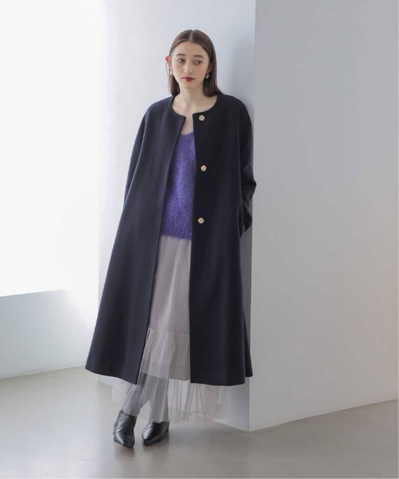 追加》ウールモッサフレアマキシコート（ノーカラーコート）｜La  