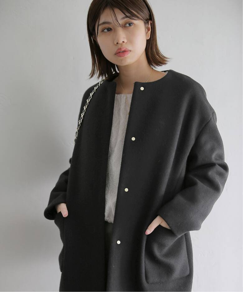 ウールノーカラーミドルコート（ノーカラーコート）｜La Totalite（ラ  