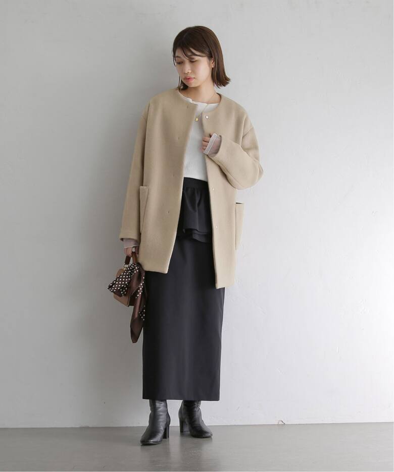 ウールノーカラーミドルコート（ノーカラーコート）｜La Totalite（ラ  