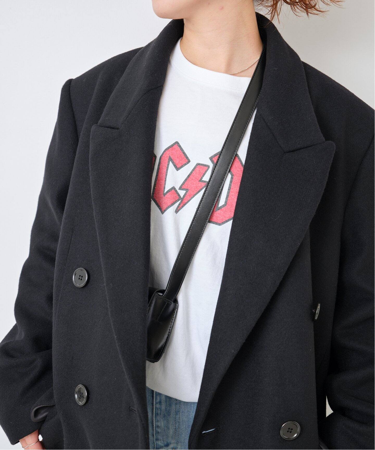 vanson ダブルブレストピーコート サイズL ブラック 繕っ 