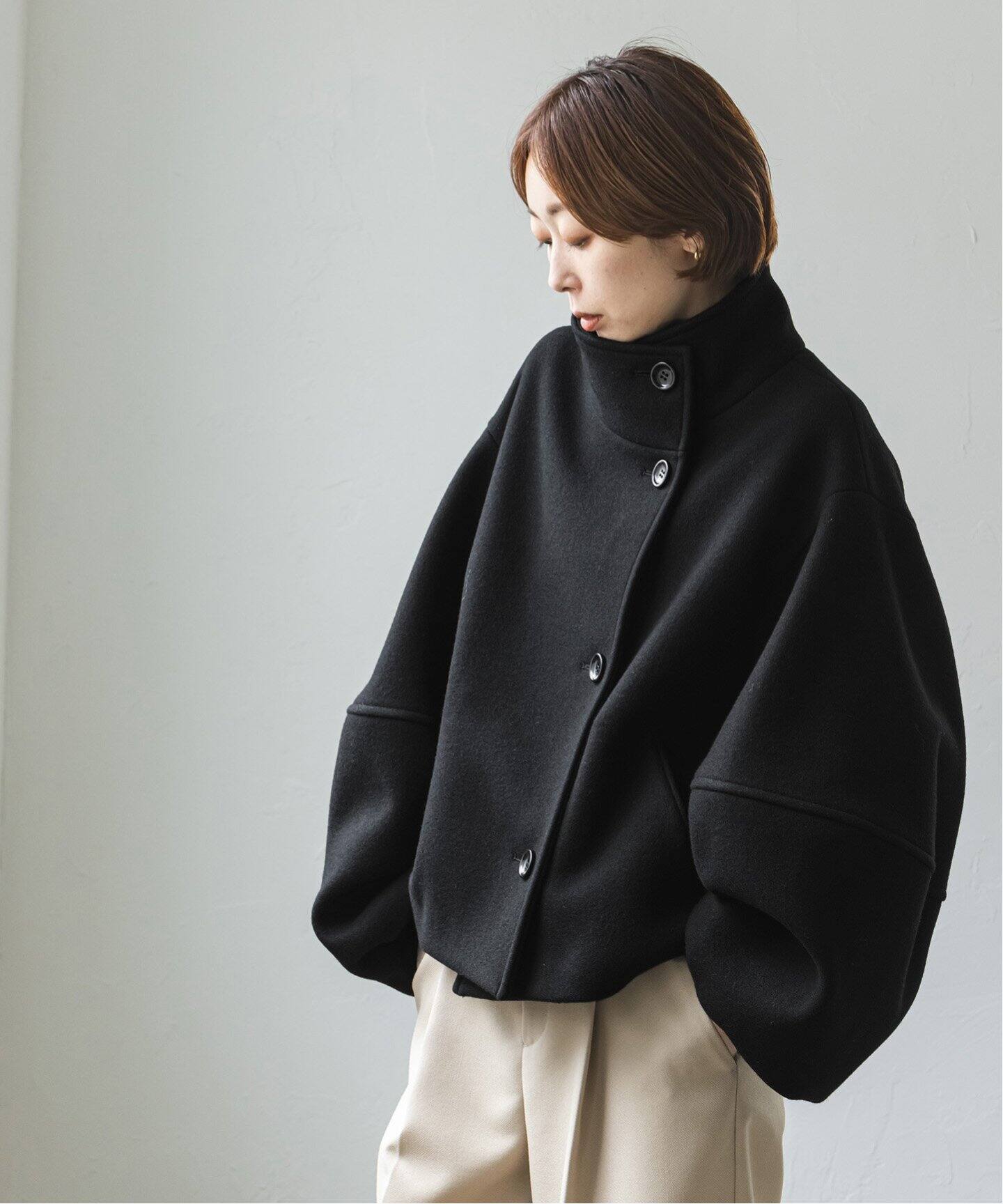 追加》メルトンパフスリーブショートコート（その他ブルゾン／アウター  