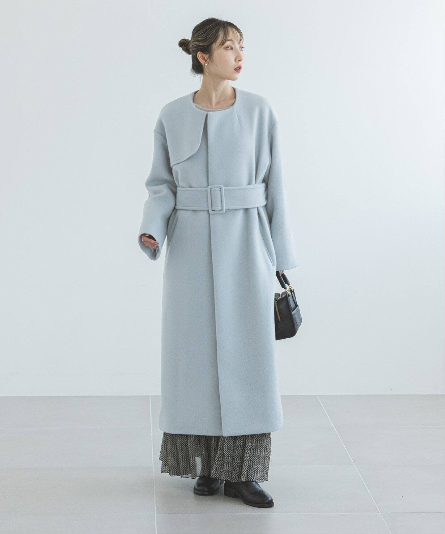 ウールナイロンノーカラートレンチコート（ノーカラーコート）｜NOBLE  