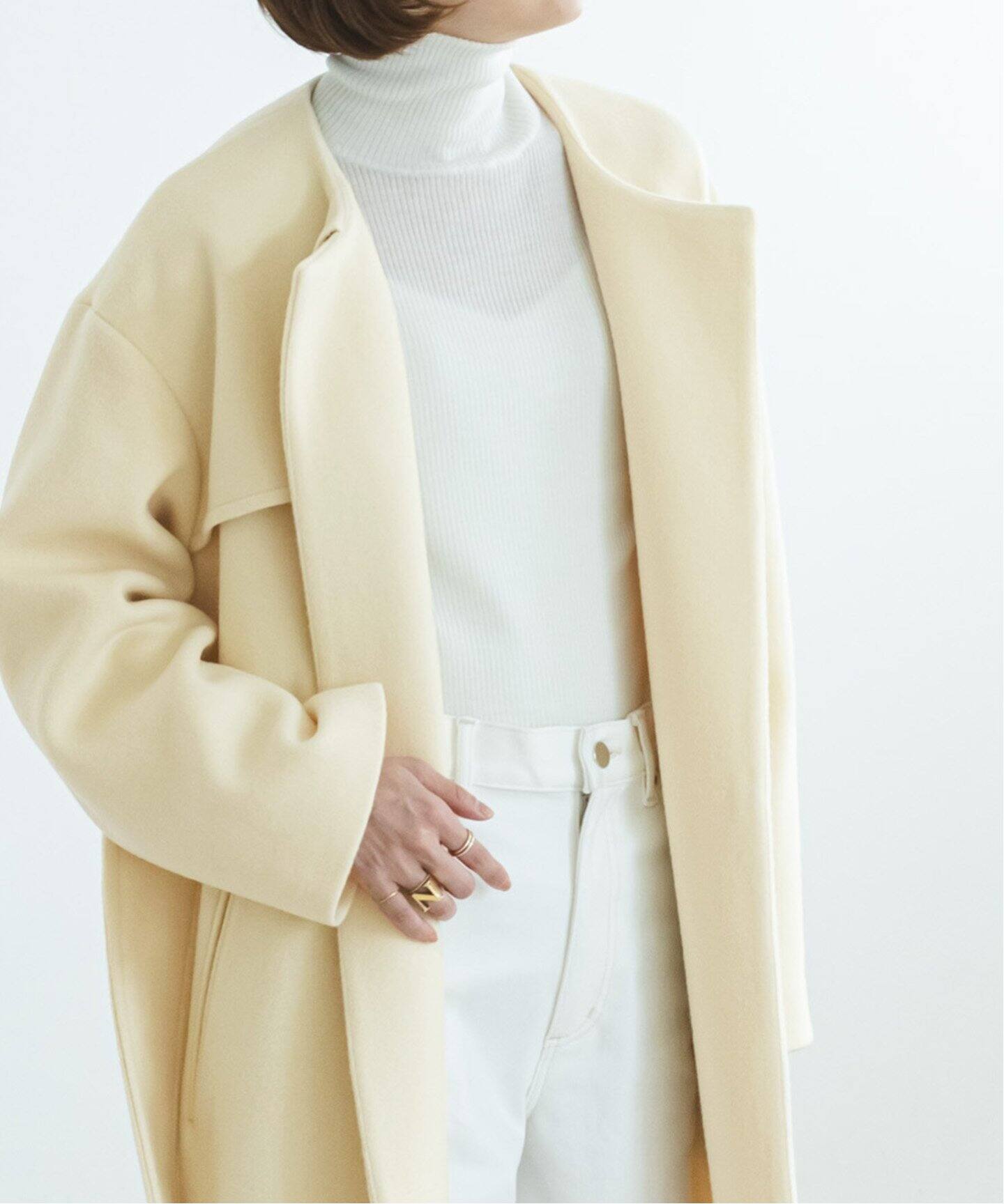 ウールナイロンノーカラートレンチコート（ノーカラーコート）｜NOBLE  