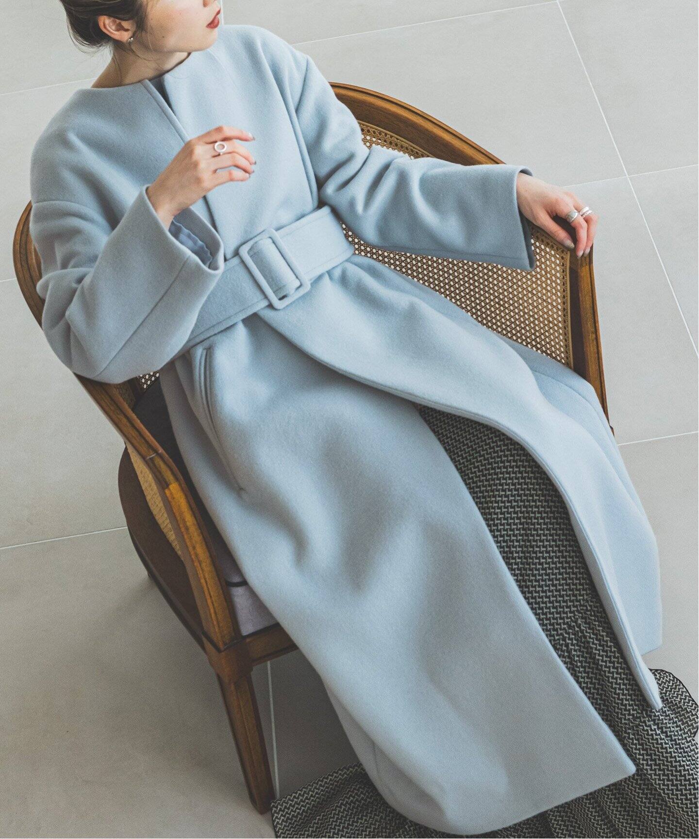 ドゥージーエムクラスウールノーカラーコートブルー 