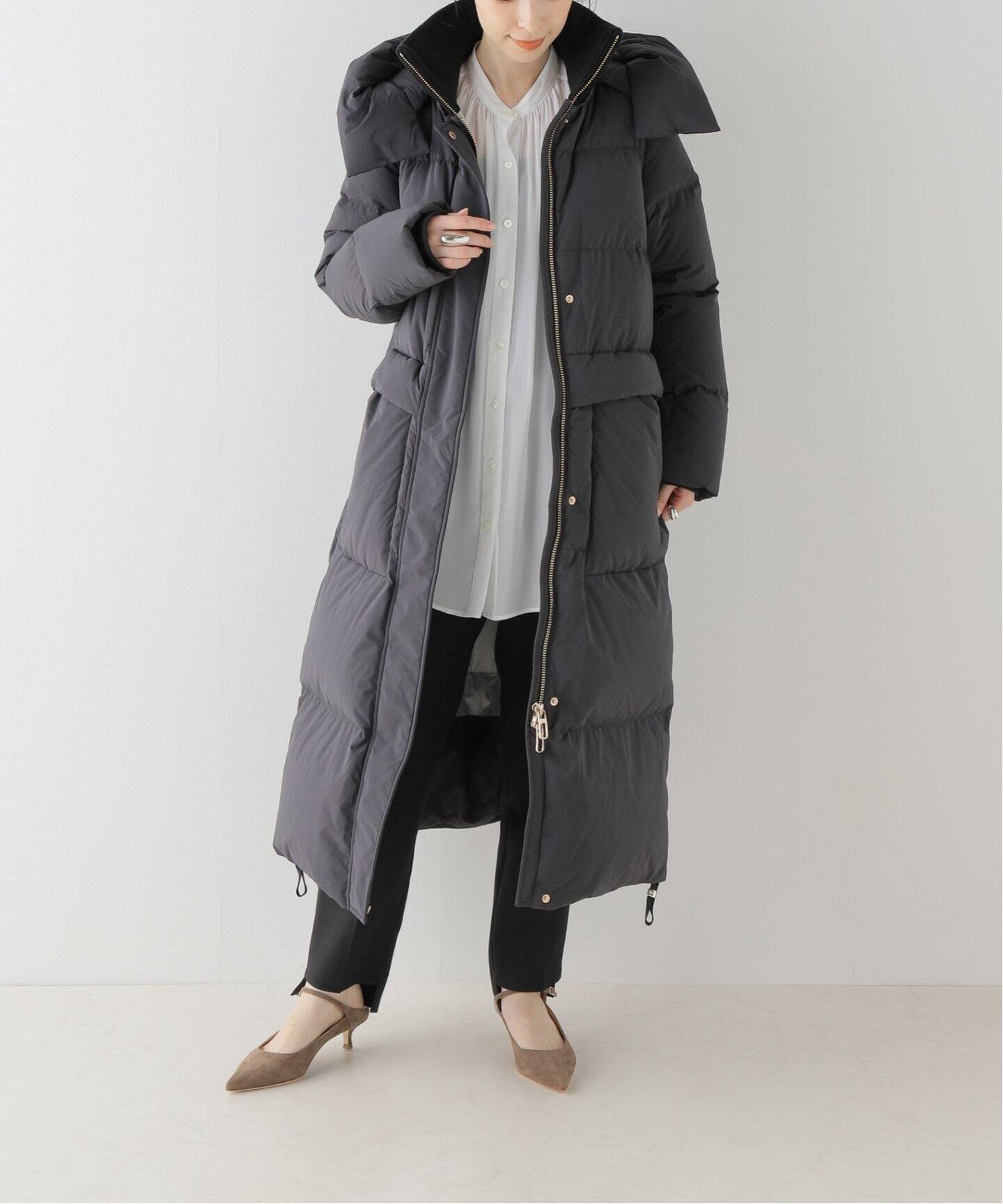 DUNO デュノ ロング丈 ダウンコート 異素材コンビ 攻める ジップアップ  
