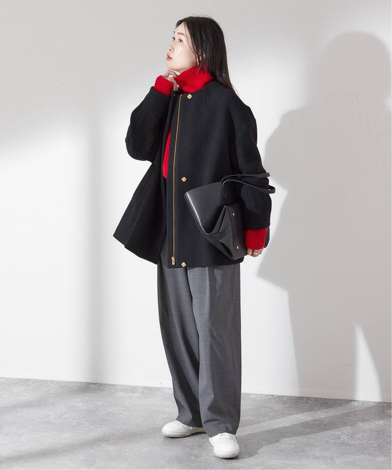 SUPER140S/MARINI クルーネックショートコート（ノーカラーコート  