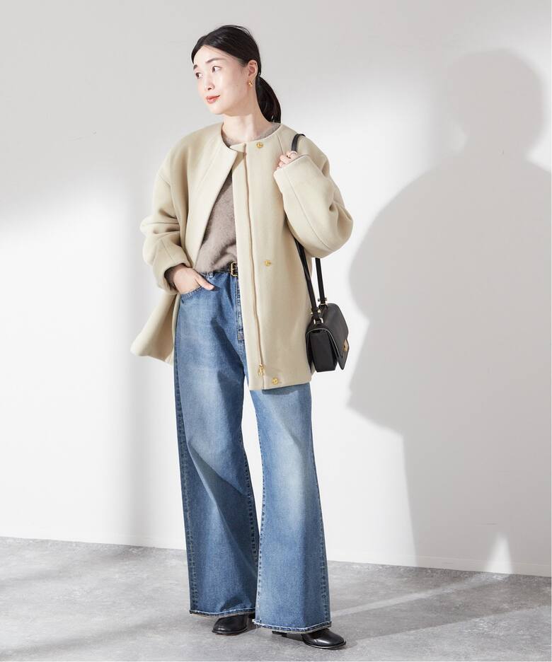 SUPER140S/MARINI クルーネックショートコート（ノーカラーコート  