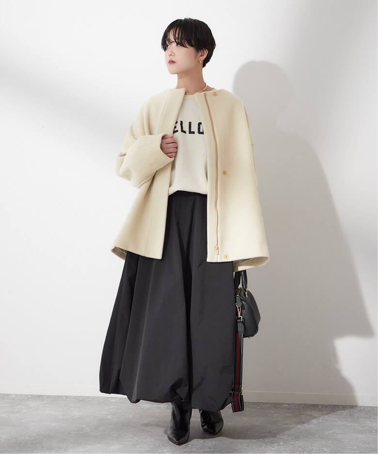SUPER140S/MARINI クルーネックショートコート（ノーカラーコート 