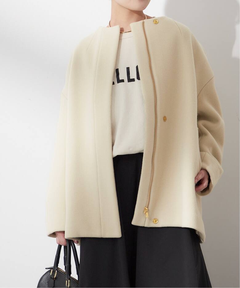 SUPER140S/MARINI クルーネックショートコート（ノーカラーコート 