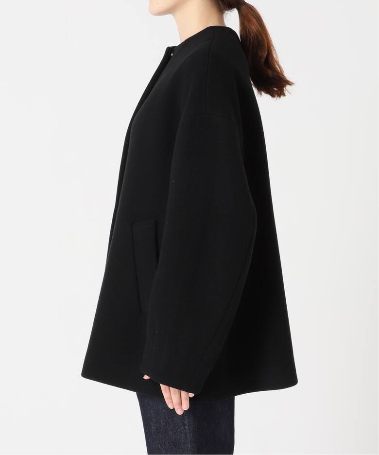 SUPER140S/MARINI クルーネックショートコート（ノーカラーコート  