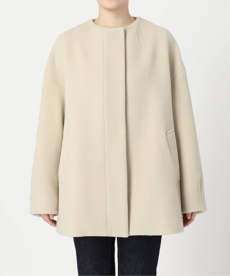 SUPER140S/MARINI クルーネックショートコート（ノーカラーコート  